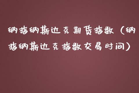 纳指纳斯达克期货指数（纳指纳斯达克指数交易时间）