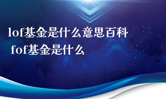lof基金是什么意思百科 fof基金是什么
