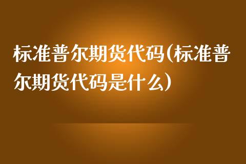 标准普尔期货代码(标准普尔期货代码是什么)