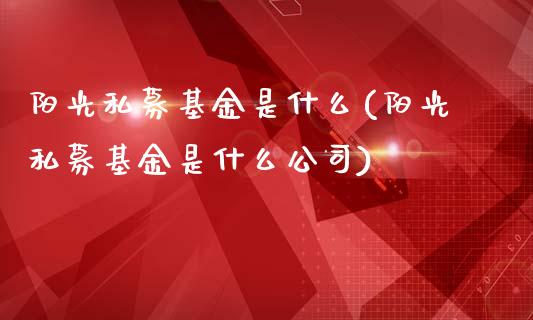 阳光私募基金是什么(阳光私募基金是什么公司)
