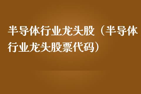 半导体行业龙头股（半导体行业龙头股票代码）