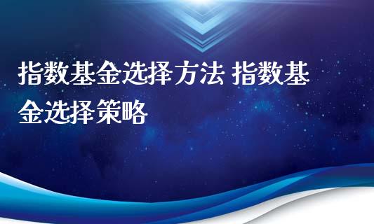 指数基金选择方法 指数基金选择策略_https://www.dglong8.com_基金理财_第1张