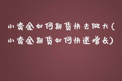 小资金如何期货快去做大(小资金期货如何快速增长)