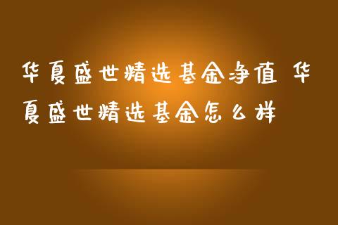 华夏盛世精选基金净值 华夏盛世精选基金怎么样
