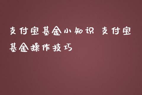 支付宝基金小知识 支付宝基金操作技巧