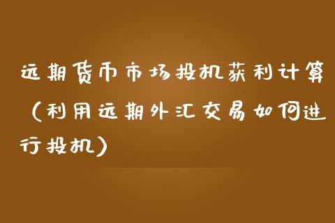 远期货币市场投机获利计算（利用远期外汇交易如何进行投机）
