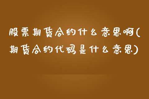 股票期货合约什么意思啊(期货合约代码是什么意思)
