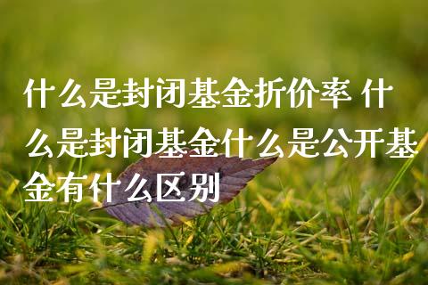 什么是封闭基金折价率 什么是封闭基金什么是公开基金有什么区别