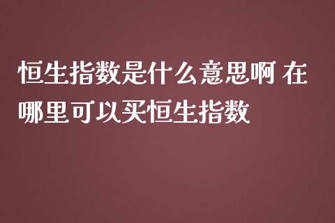 恒生指数是什么意思啊 在哪里可以买恒生指数