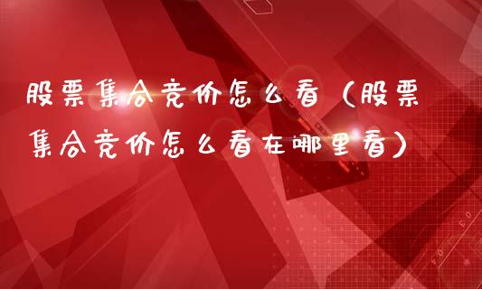 股票集合竞价怎么看（股票集合竞价怎么看在哪里看）