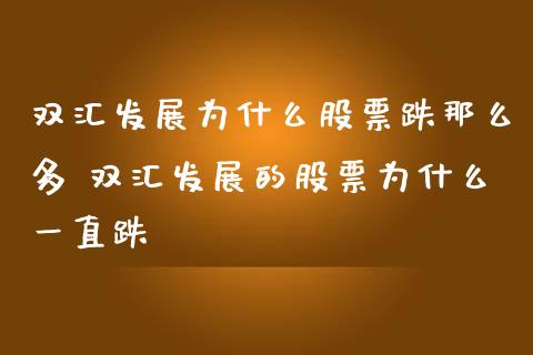 双汇发展为什么股票跌那么多 双汇发展的股票为什么一直跌