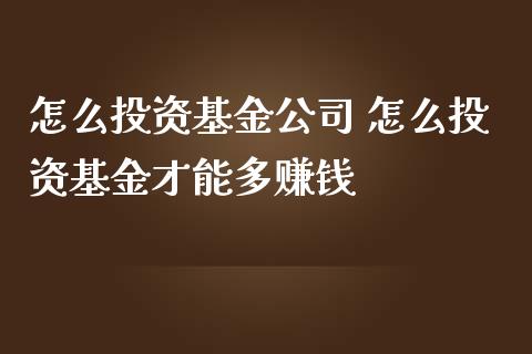 怎么投资基金公司 怎么投资基金才能多赚钱