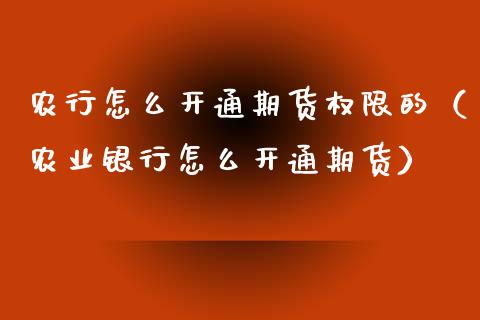 农行怎么开通期货权限的（农业银行怎么开通期货）