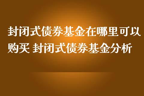 封闭式债券基金在哪里可以购买 封闭式债券基金分析_https://www.dglong8.com_基金理财_第1张