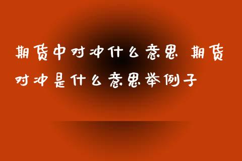 期货中对冲什么意思 期货对冲是什么意思举例子
