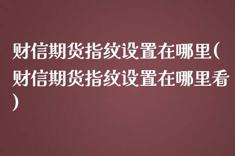 财信期货指纹设置在哪里(财信期货指纹设置在哪里看)