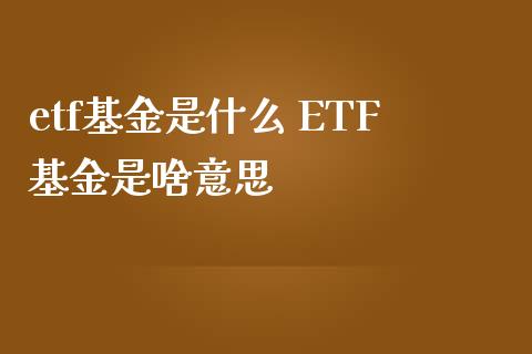 etf基金是什么 ETF基金是啥意思