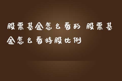股票基金怎么看的 股票基金怎么看持股比例