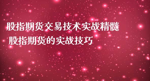 股指期货交易技术实战精髓 股指期货的实战技巧