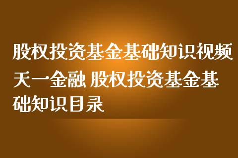 股权投资基金基础知识视频天一金融 股权投资基金基础知识目录_https://www.dglong8.com_基金理财_第1张