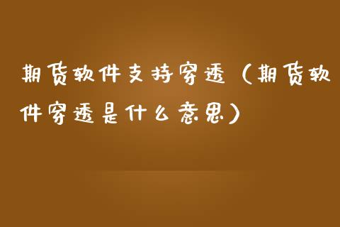 期货软件支持穿透（期货软件穿透是什么意思）
