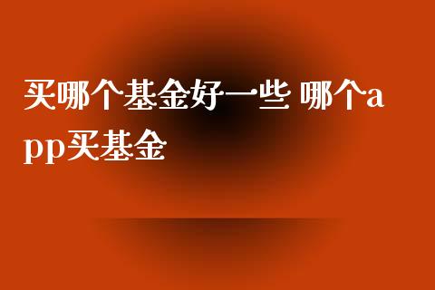 买哪个基金好一些 哪个app买基金