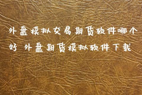 外盘模拟交易期货软件哪个好 外盘期货模拟软件下载