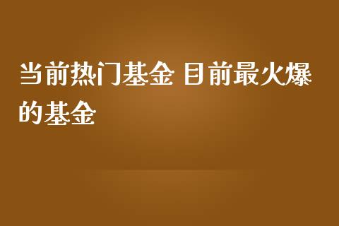 当前热门基金 目前最火爆的基金