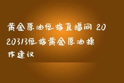 黄金原油恒指直播间 2020313恒指黄金原油操作建议