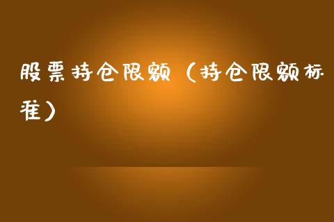 股票持仓限额（持仓限额标准）