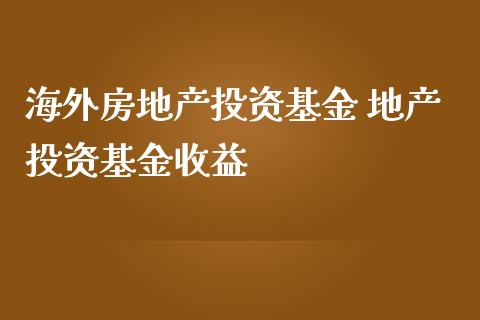 海外房地产投资基金 地产投资基金收益