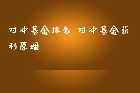 对冲基金排名 对冲基金获利原理