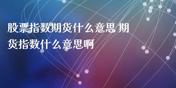 股票指数期货什么意思 期货指数什么意思啊