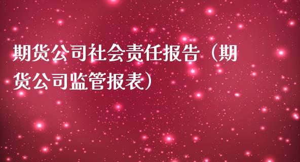 期货公司社会责任报告（期货公司监管报表）