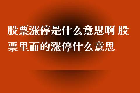 股票涨停是什么意思啊 股票里面的涨停什么意思