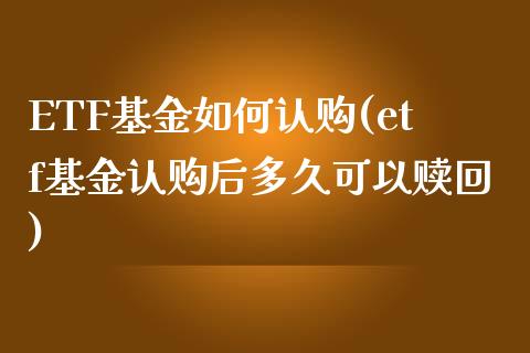 ETF基金如何认购(etf基金认购后多久可以赎回)