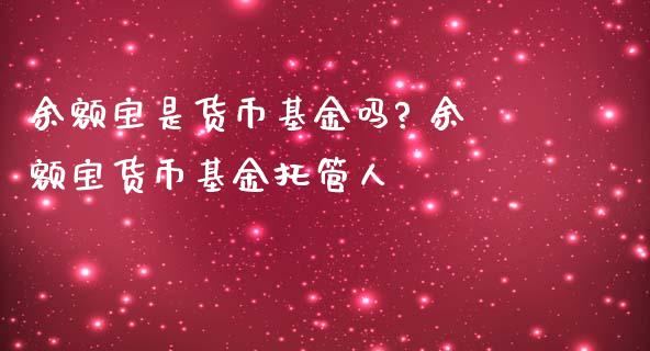 余额宝是货币基金吗? 余额宝货币基金托管人