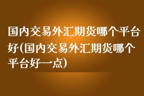 国内交易外汇期货哪个平台好(国内交易外汇期货哪个平台好一点)