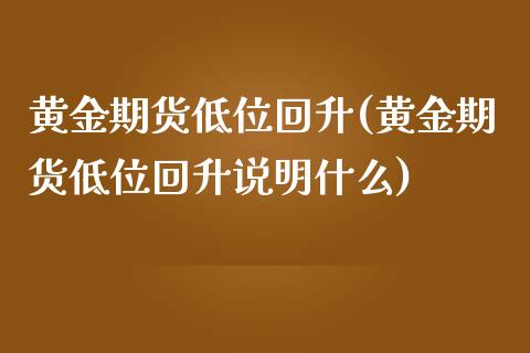 黄金期货低位回升(黄金期货低位回升说明什么)