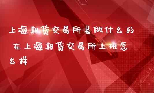 上海期货交易所是做什么的 在上海期货交易所上班怎么样_https://www.dglong8.com_期货理财_第1张
