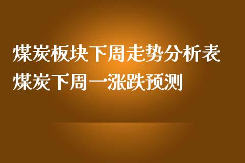 煤炭板块下周走势分析表 煤炭下周一涨跌预测