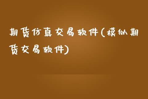 期货仿真交易软件(模似期货交易软件)