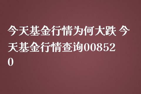 今天基金行情为何大跌 今天基金行情查询008520