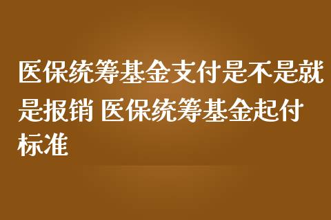 医保统筹基金支付是不是就是报销 医保统筹基金起付标准