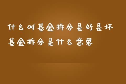 什么叫基金拆分是好是坏 基金拆分是什么意思_https://www.dglong8.com_基金理财_第1张