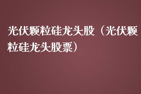 光伏颗粒硅龙头股（光伏颗粒硅龙头股票）