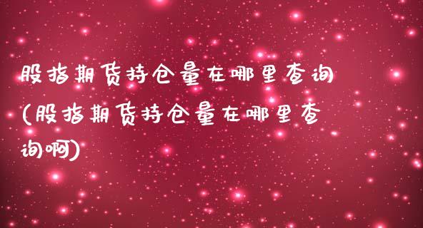 股指期货持仓量在哪里查询(股指期货持仓量在哪里查询啊)