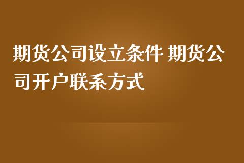 期货公司设立条件 期货公司开户