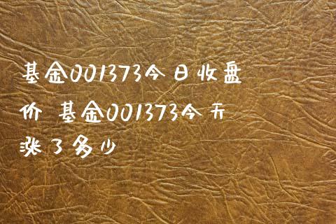 基金001373今日收盘价 基金001373今天涨了多少