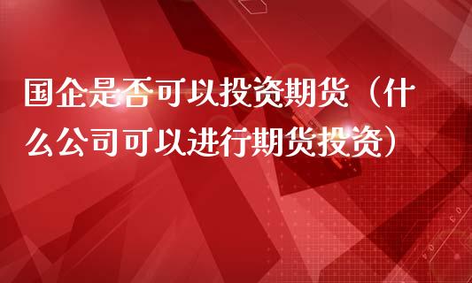 国企是否可以投资期货（什么公司可以进行期货投资）_https://www.dglong8.com_黄金期货_第1张
